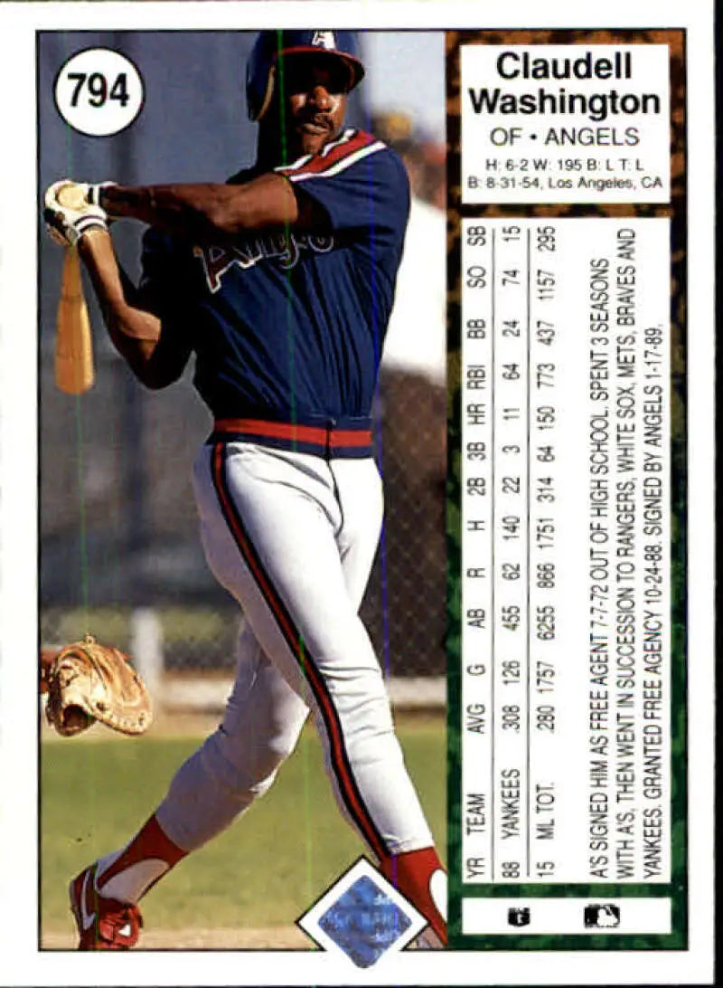 1989 Upper Deck #794 Claudell Washington NM-MT California Angels Baseball Card - Baseball Card Single