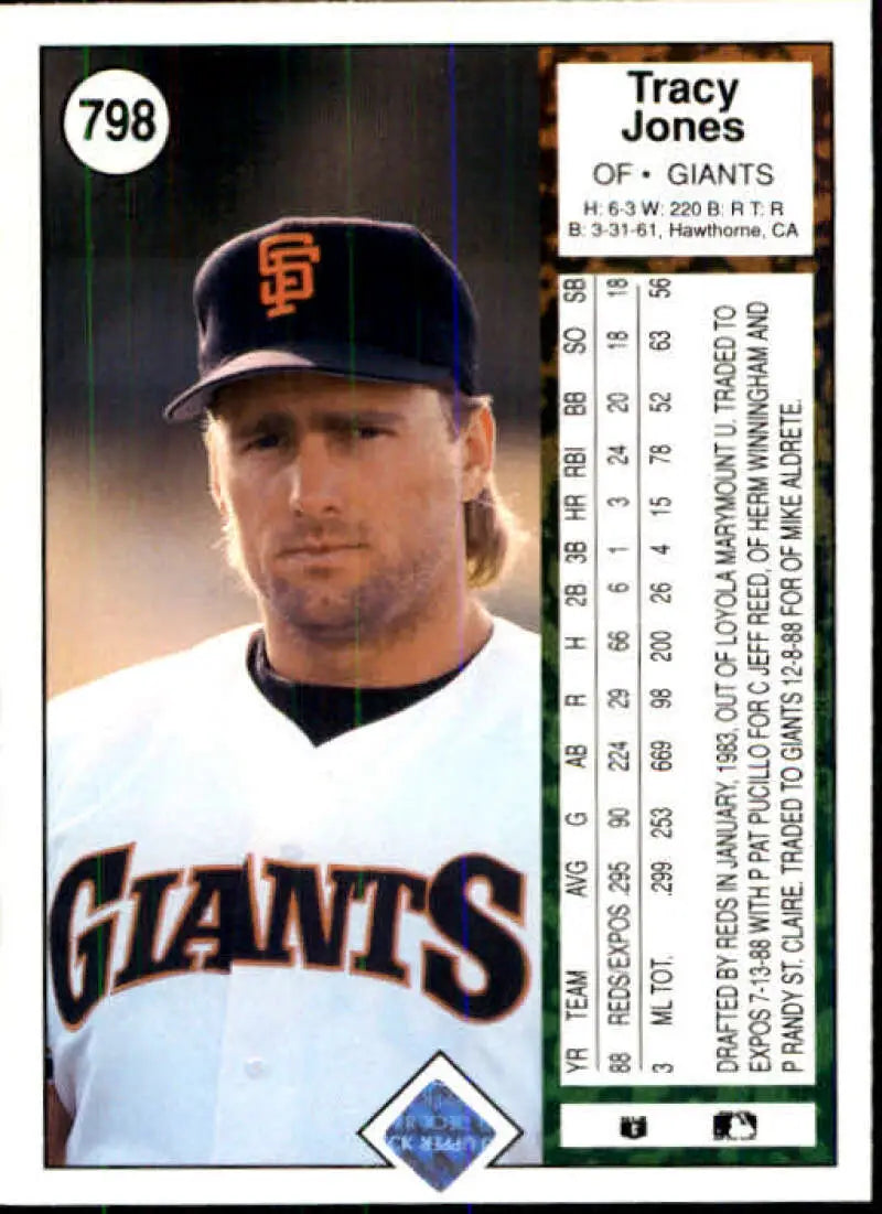 1989 Upper Deck #798 Tracy Jones NM-MT San Francisco Giants Baseball Card - Baseball Card Single