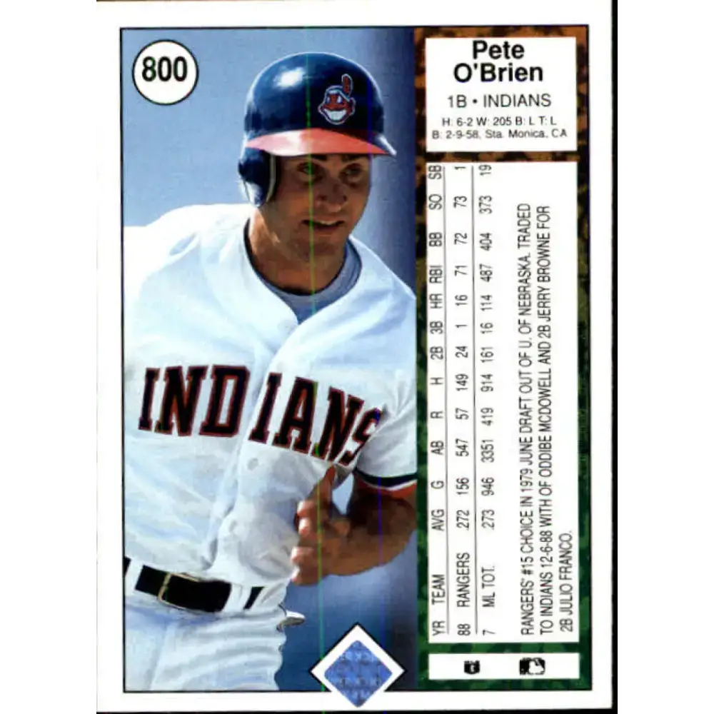 1989 Upper Deck #800 Pete O’Brien NM-MT Cleveland Indians Baseball Card - Baseball Card Single