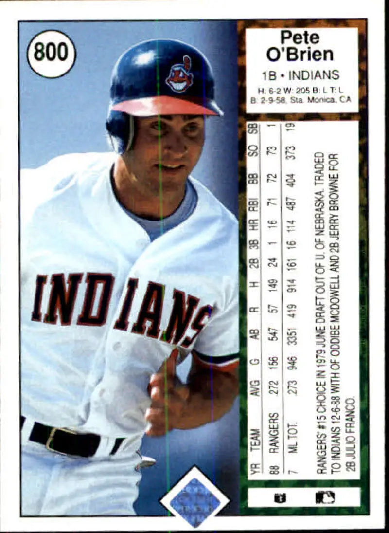 1989 Upper Deck #800 Pete O’Brien NM-MT Cleveland Indians Baseball Card - Baseball Card Single