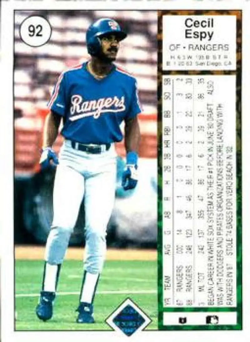 1989 Upper Deck #92 Cecil Espy NM-MT Texas Rangers Baseball Card - Baseball Card Single