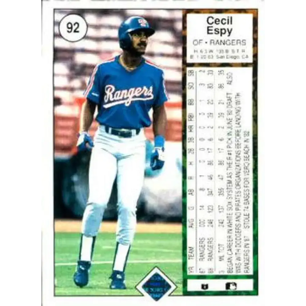 1989 Upper Deck #92 Cecil Espy NM-MT Texas Rangers Baseball Card - Baseball Card Single