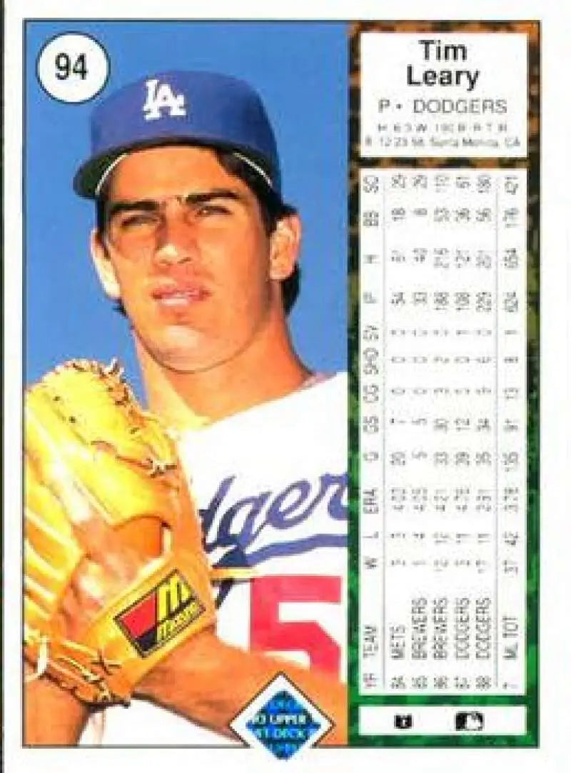 1989 Upper Deck #94 Tim Leary NM-MT Los Angeles Dodgers Baseball Card - Baseball Card Single