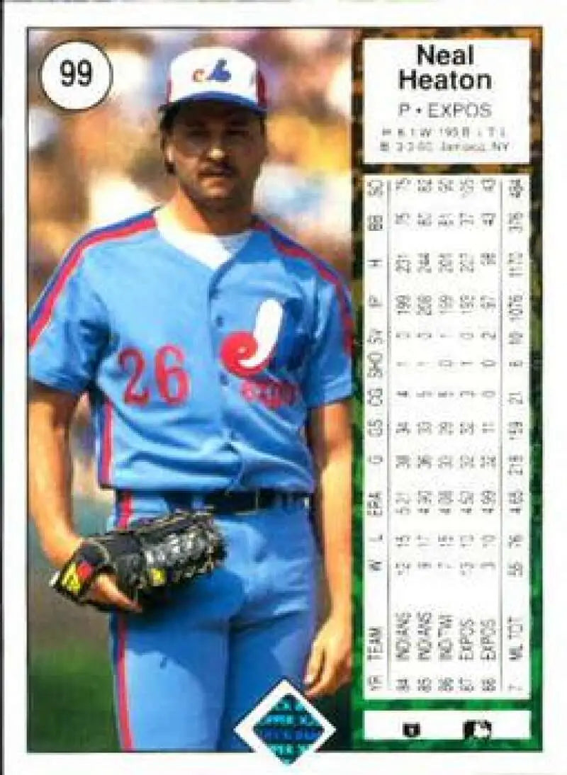 1989 Upper Deck #99 Neal Heaton NM-MT Montreal Expos Baseball Card - Baseball Card Single