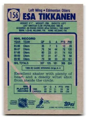 Esa Tikkanen hockey card 156a Esa Tikkanen Edmonton Oilers 1990 Topps HOCKEY Cards