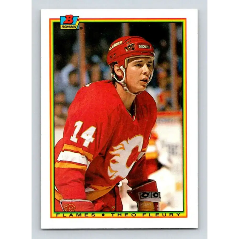 1990-91 Bowman #102 Theo Fleury NM-MT Calgary Flames Hockey Card - Hockey Card Single