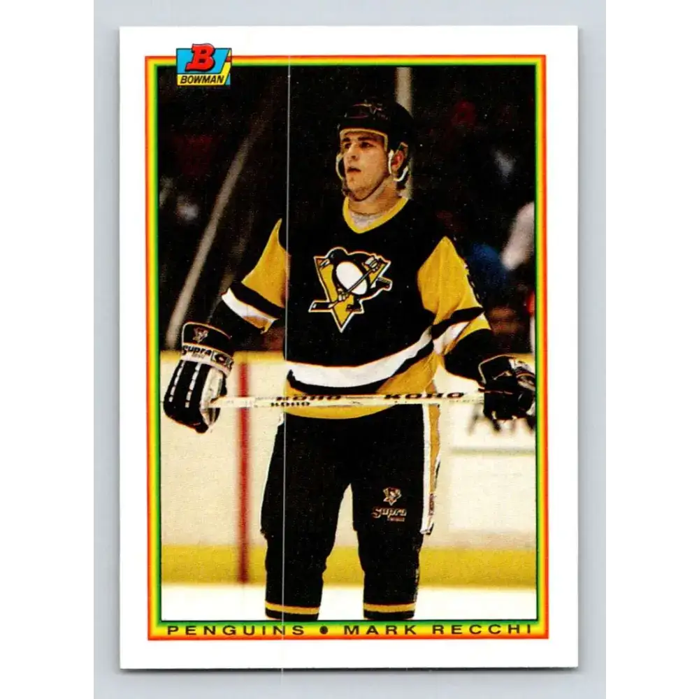 1990-91 Bowman #206 Mark Recchi NM-MT RC Rookie Pittsburgh Penguins Hockey Card - Hockey Card Single