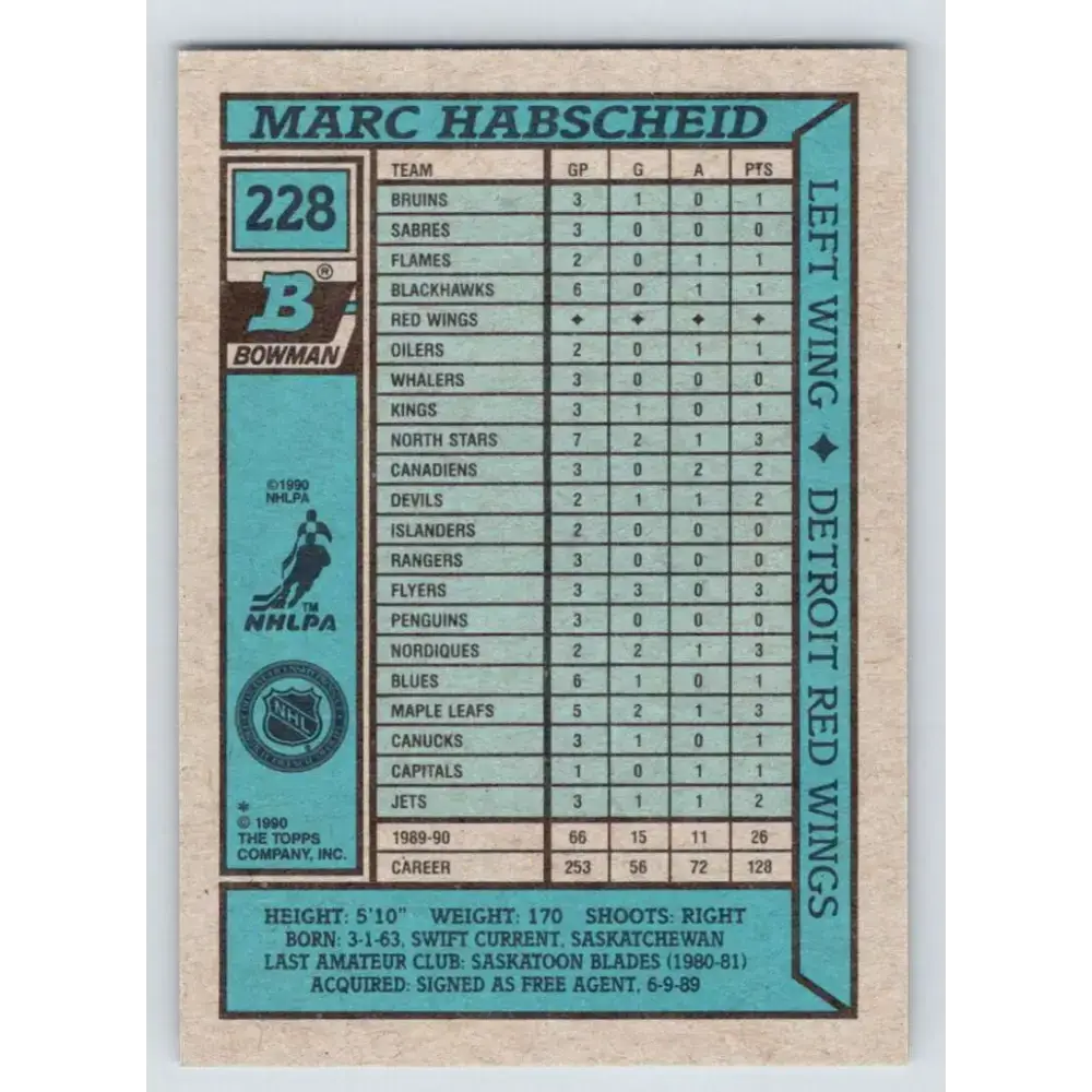 1990-91 Bowman #228 Marc Habscheid NM-MT Detroit Red Wings Hockey Card - Hockey Card Single
