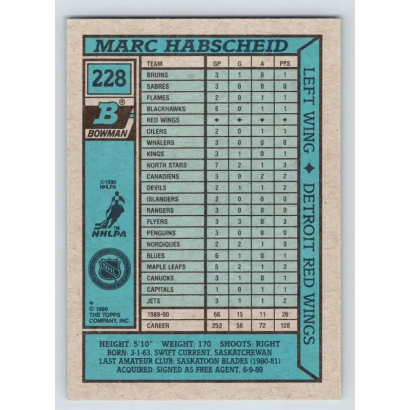 1990-91 Bowman #228 Marc Habscheid NM-MT Detroit Red Wings Hockey Card - Hockey Card Single