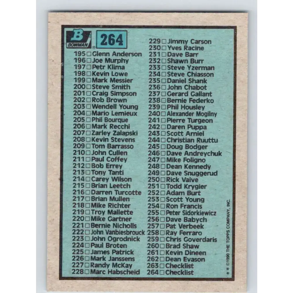1990-91 Bowman #264 Checklist 133-264 NM-MT Hockey Card - Hockey Card Single