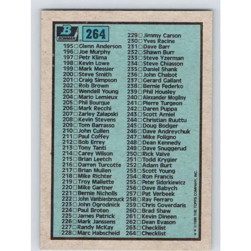 1990-91 Bowman #264 Checklist 133-264 NM-MT Hockey Card - Hockey Card Single