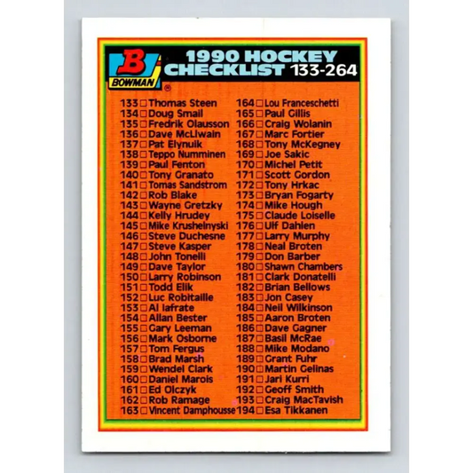 1990-91 Bowman #264 Checklist 133-264 NM-MT Hockey Card - Hockey Card Single