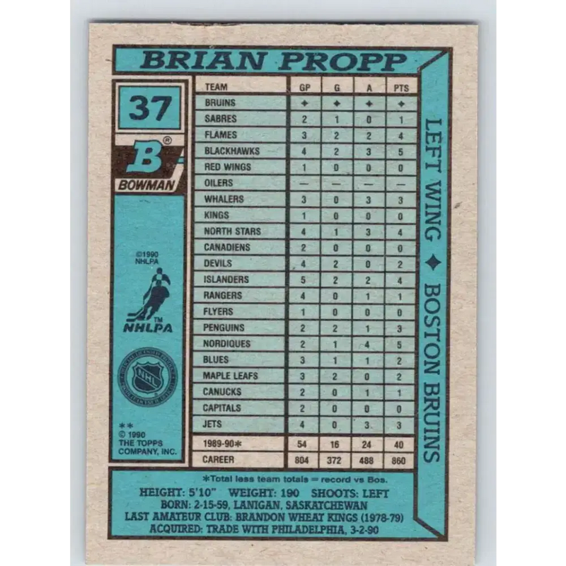 1990-91 Bowman #37 Brian Propp NM-MT Calgary Flames Hockey Card - Hockey Card Single