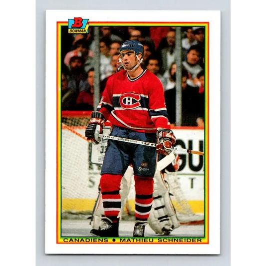 1990-91 Bowman #52 Mathieu Schneider NM-MT RC Rookie Montreal Canadiens Hockey Card - Hockey Card Single