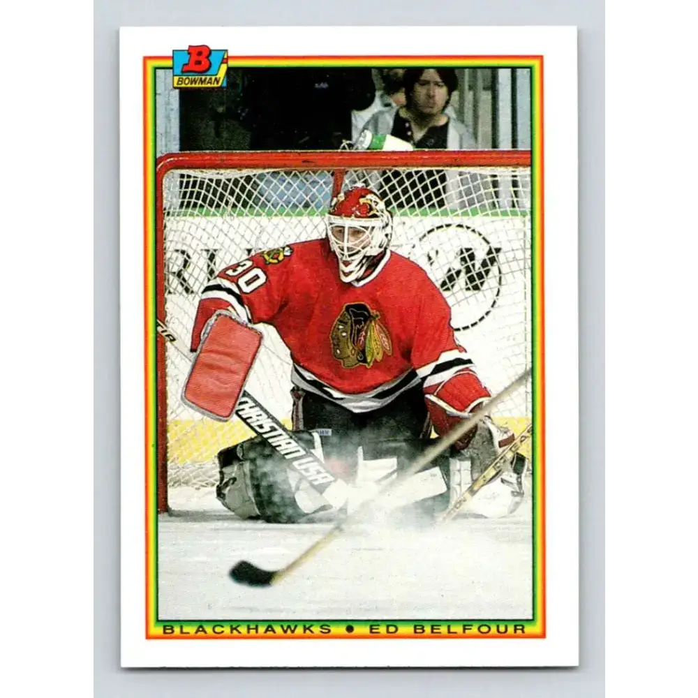 1990-91 Bowman #7 Ed Belfour NM-MT RC Rookie Chicago Blackhawks Hockey Card - Hockey Card Single