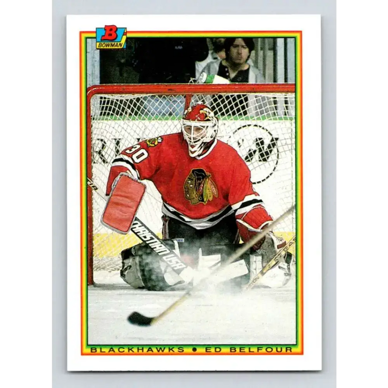 1990-91 Bowman #7 Ed Belfour NM-MT RC Rookie Chicago Blackhawks Hockey Card - Hockey Card Single