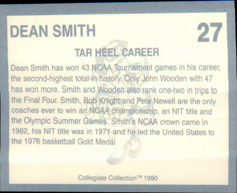 1990-91 Collegiate Collection North Carolina Tar Heels #27 Dean Smith - Basketball Card Single