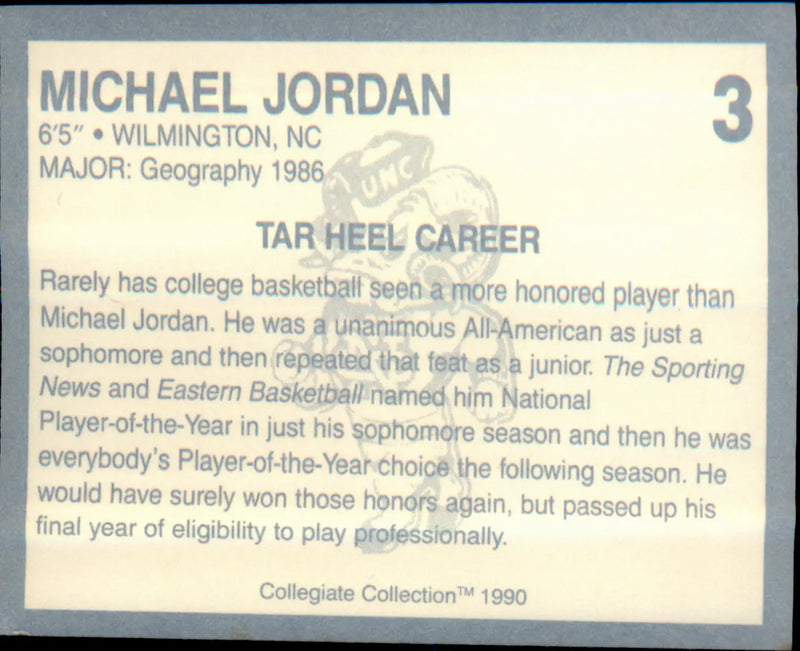 1990-91 Collegiate Collection North Carolina Tar Heels #3 Michael Jordan - Basketball Card Single