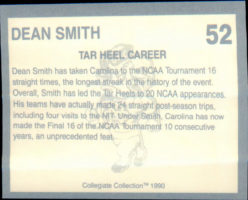 1990-91 Collegiate Collection North Carolina Tar Heels #52 Dean Smith - Basketball Card Single