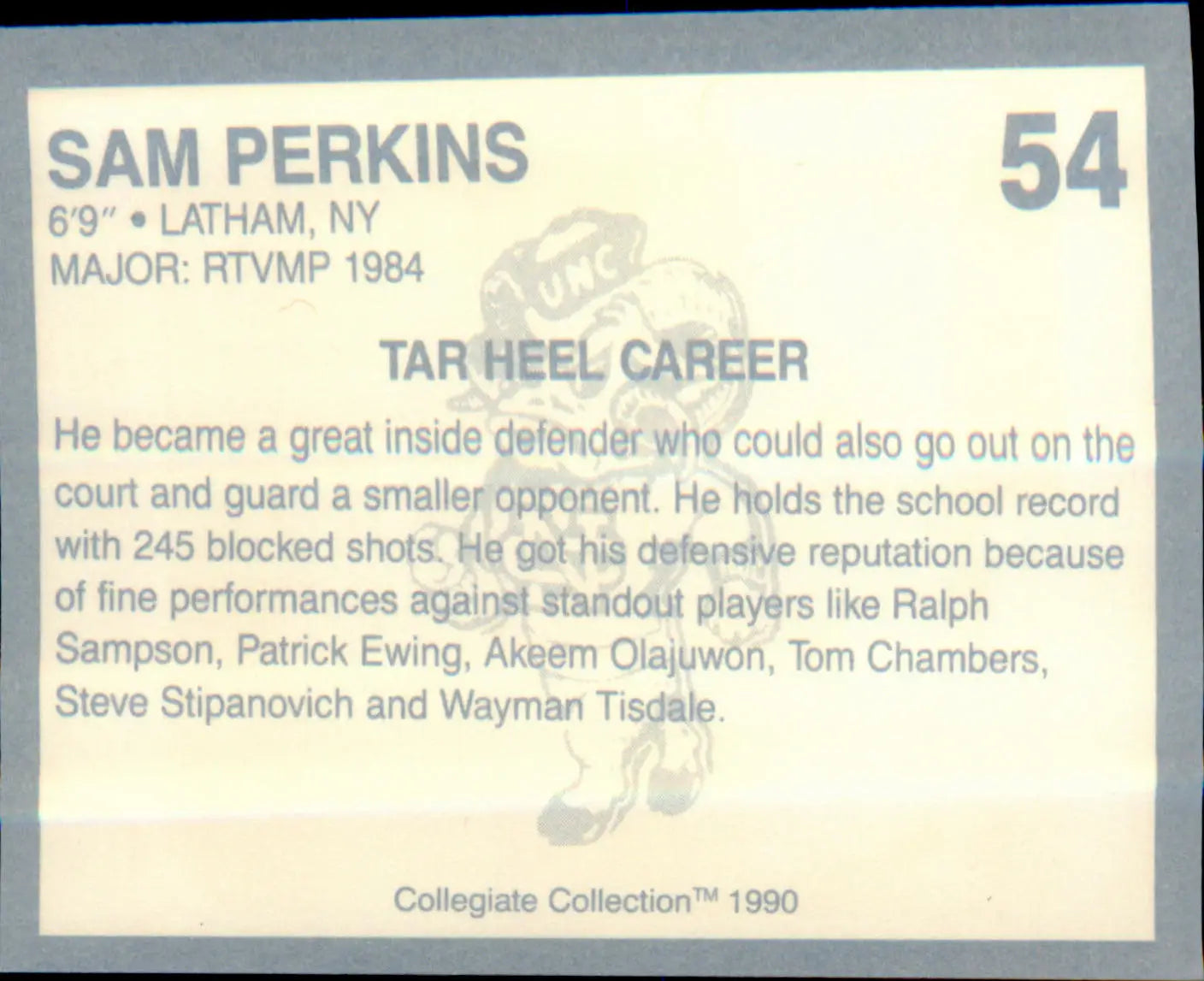 1990-91 Collegiate Collection North Carolina Tar Heels #54 Sam Perkins - Basketball Card Single