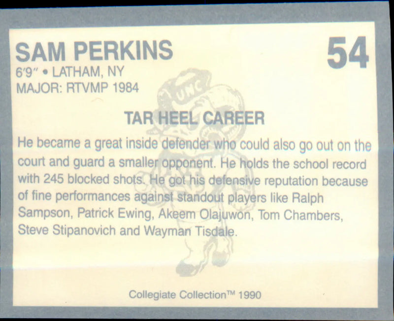 1990-91 Collegiate Collection North Carolina Tar Heels #54 Sam Perkins - Basketball Card Single