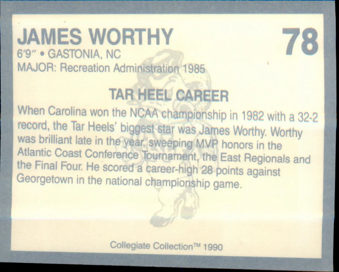 1990-91 Collegiate Collection North Carolina Tar Heels #78 James Worthy - Basketball Card Single