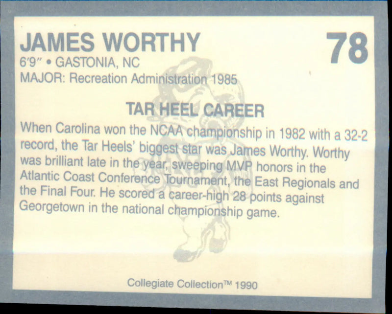 1990-91 Collegiate Collection North Carolina Tar Heels #78 James Worthy - Basketball Card Single
