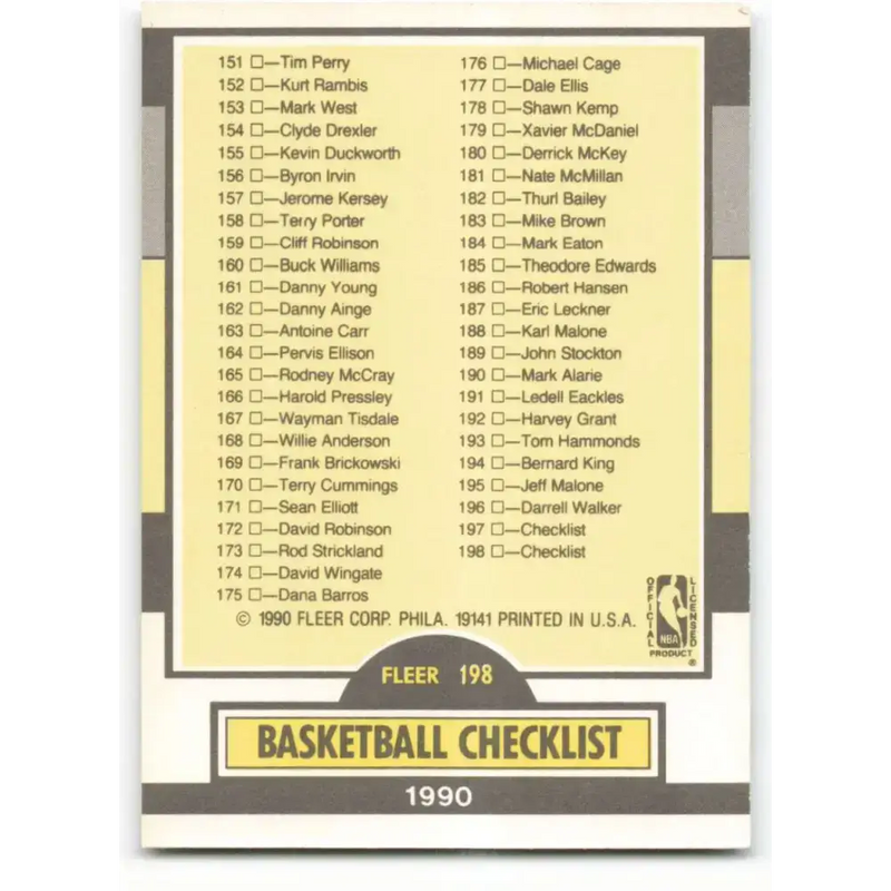 1990-91 Fleer #198 Checklist 100-198 EX Excellent Basketball Card - Basketball Card Single