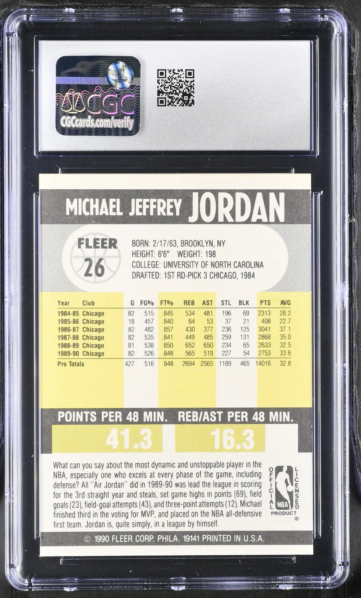 1990-91 Fleer Basketball #26 Michael Jordan CGC 9 Mint No Black Line Variant - Sports Cards - Basketball Single