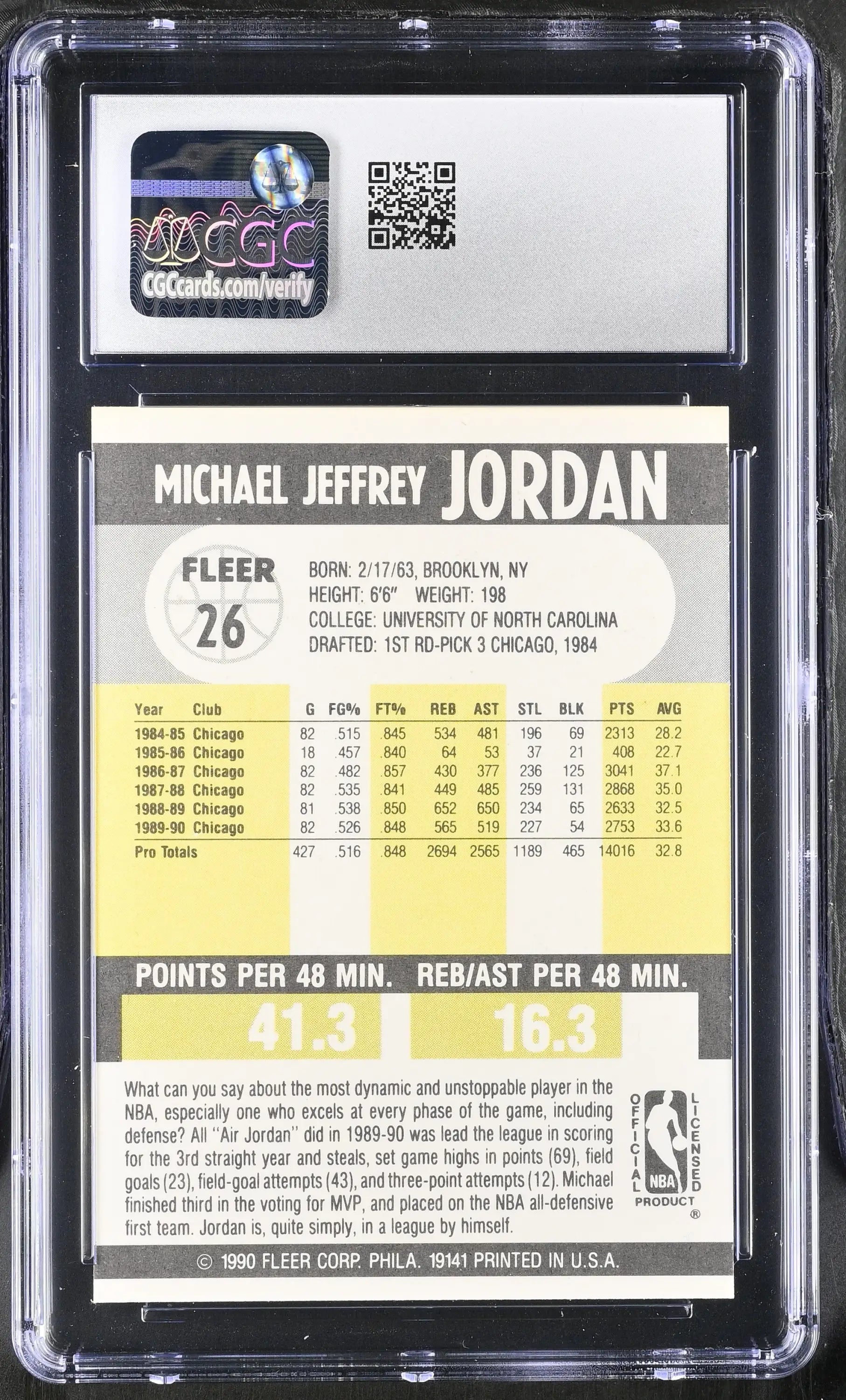 1990-91 Fleer Basketball #26 Michael Jordan CGC 9 Mint No Black Line Variant - Sports Cards - Basketball Single