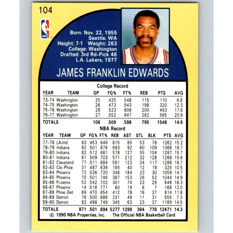 1990-91 Hoops #104 James Edwards NM-MT Detroit Pistons Basketball Card - Basketball Card Single
