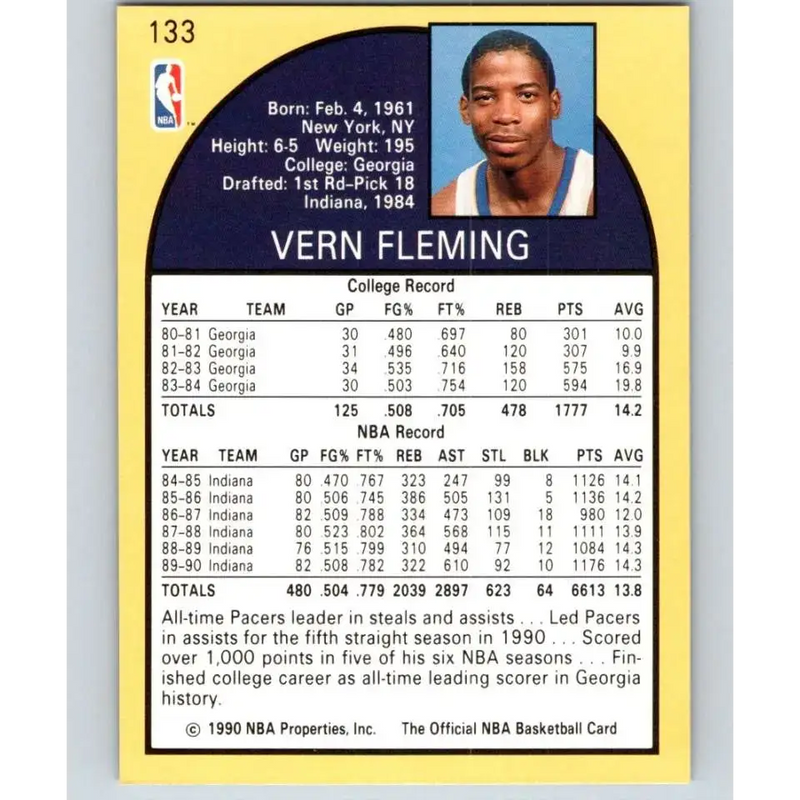 1990-91 Hoops #133 Vern Fleming NM-MT Indiana Pacers Basketball Card - Basketball Card Single