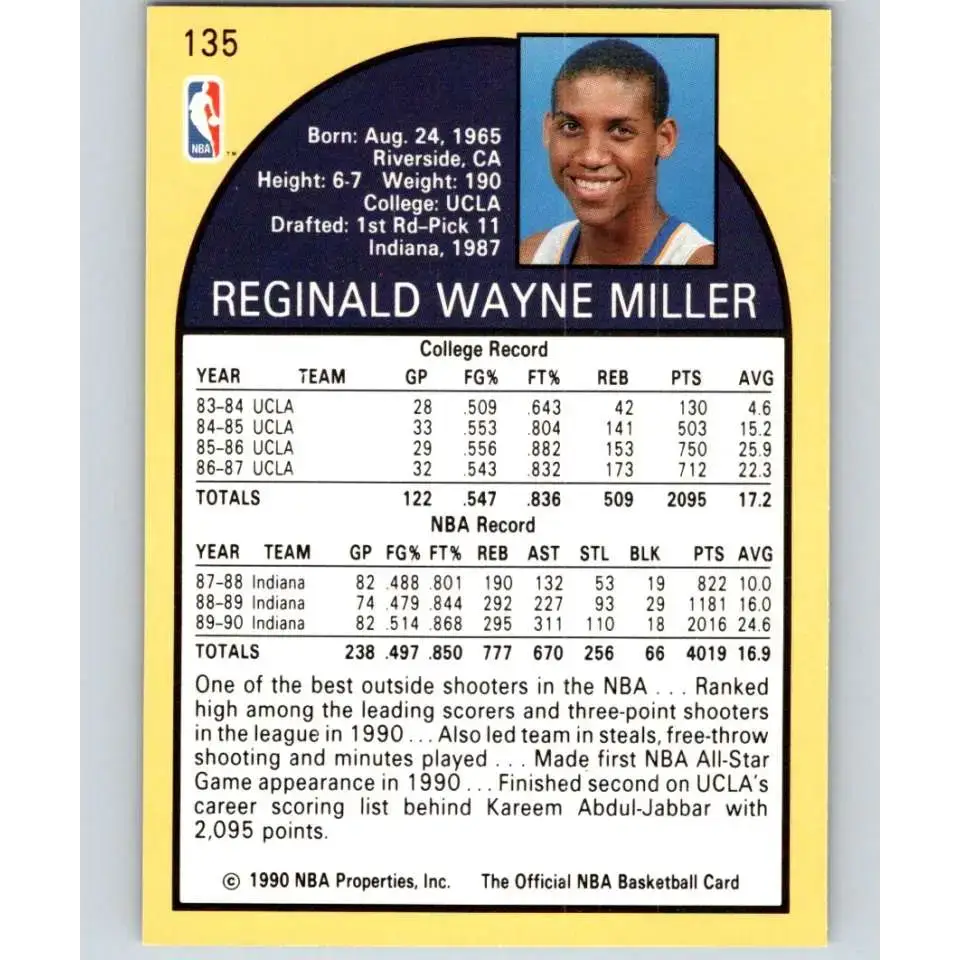 1990-91 Hoops #135 Reggie Miller NM-MT Indiana Pacers Basketball Card - Basketball Card Single