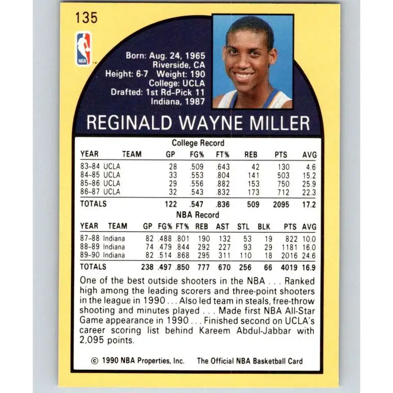 1990-91 Hoops #135 Reggie Miller NM-MT Indiana Pacers Basketball Card - Basketball Card Single