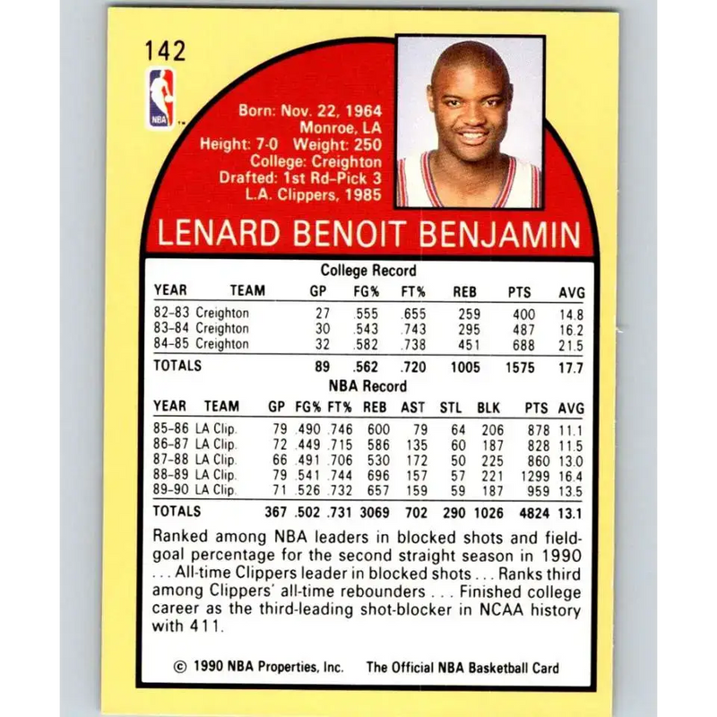 1990-91 Hoops #142 Benoit Benjamin NM-MT Los Angeles Clippers Basketball Card - Basketball Card Single