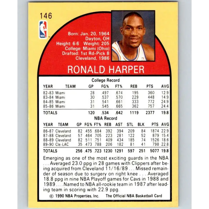 1990-91 Hoops #146 Ron Harper NM-MT Los Angeles Clippers Basketball Card - Basketball Card Single