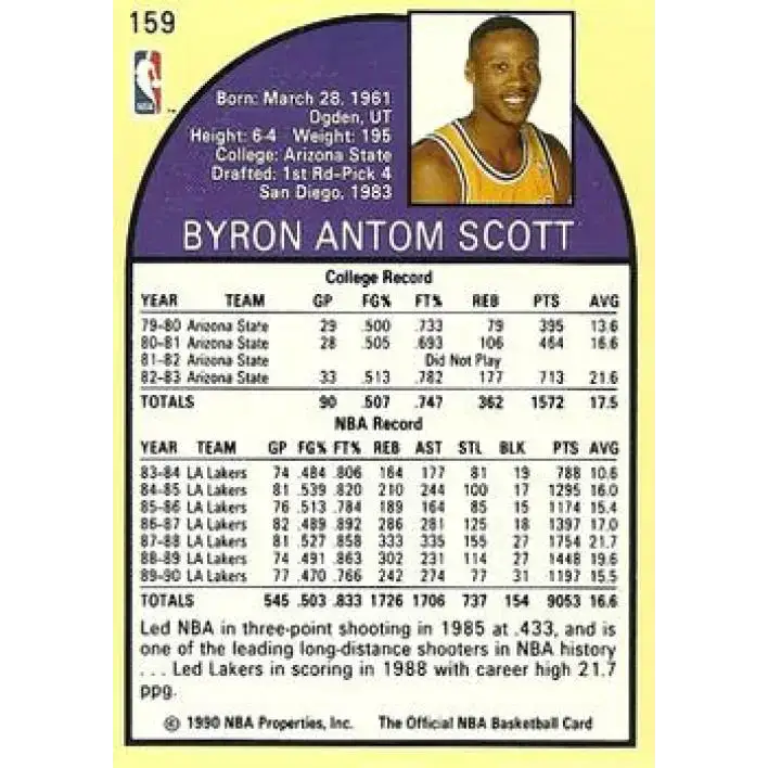 1990-91 Hoops #159 Byron Scott NM-MT Los Angeles Lakers Basketball Card - Basketball Card Single