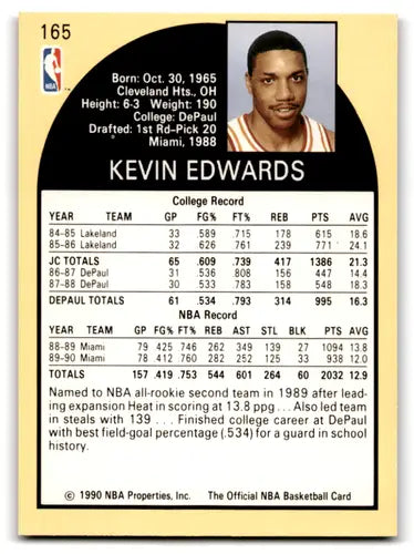1990-91 Hoops #165 Kevin Edwards EX/NM Heat ID:82108 - Basketball Card Single
