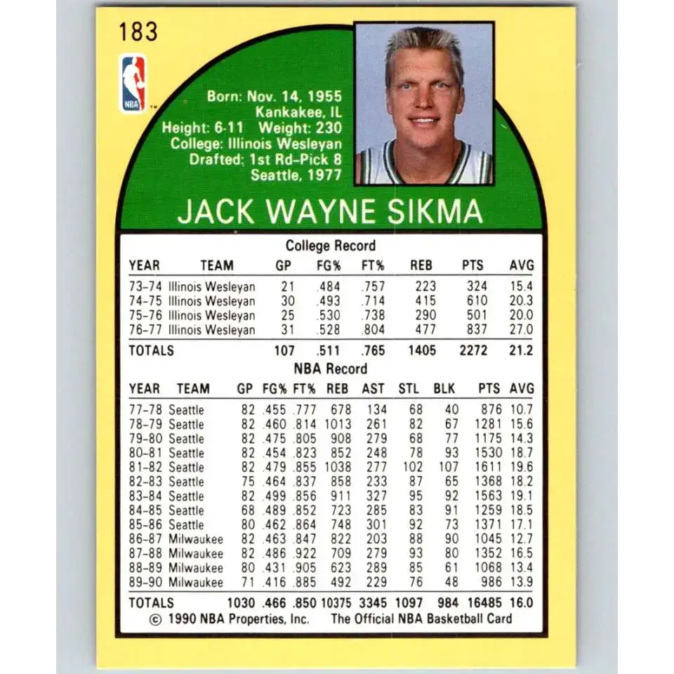 1990-91 Hoops #183 Jack Sikma NM-MT Milwaukee Bucks Basketball Card - Basketball Card Single