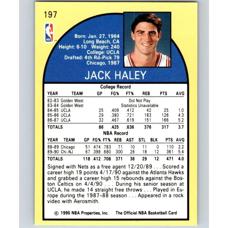 1990-91 Hoops #197 Jack Haley NM-MT RC Rookie New Jersey Nets Basketball Card - Basketball Card Single