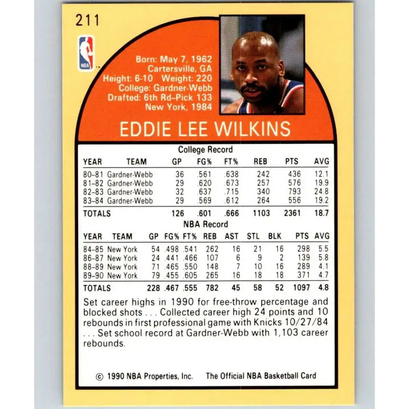 1990-91 Hoops #211 Eddie Lee Wilkins NM-MT New York Knicks Basketball Card - Basketball Card Single