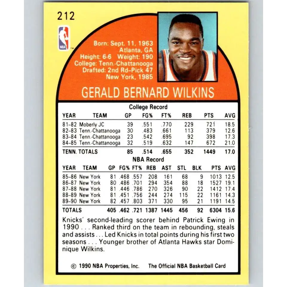 1990-91 Hoops #212 Gerald Wilkins NM-MT New York Knicks Basketball Card - Basketball Card Single