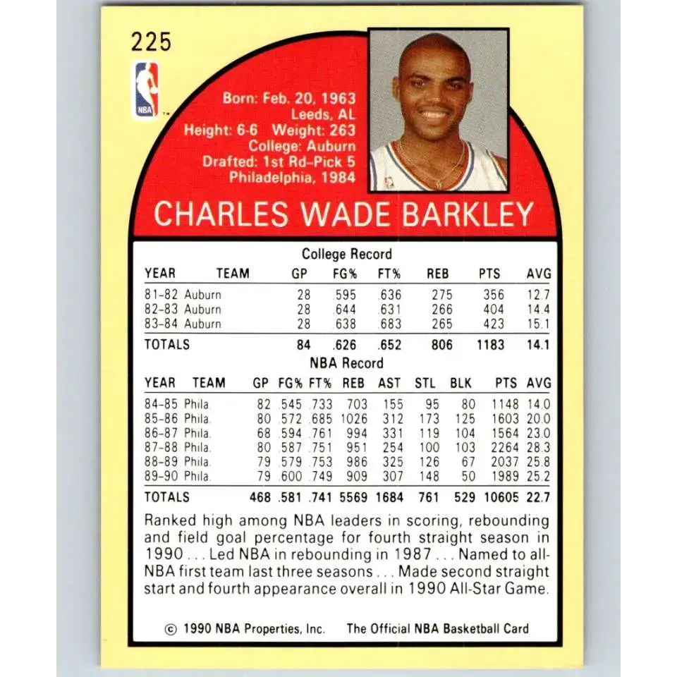 1990-91 Hoops #225 Charles Barkley NM-MT Philadelphia 76ers Basketball Card - Basketball Card Single