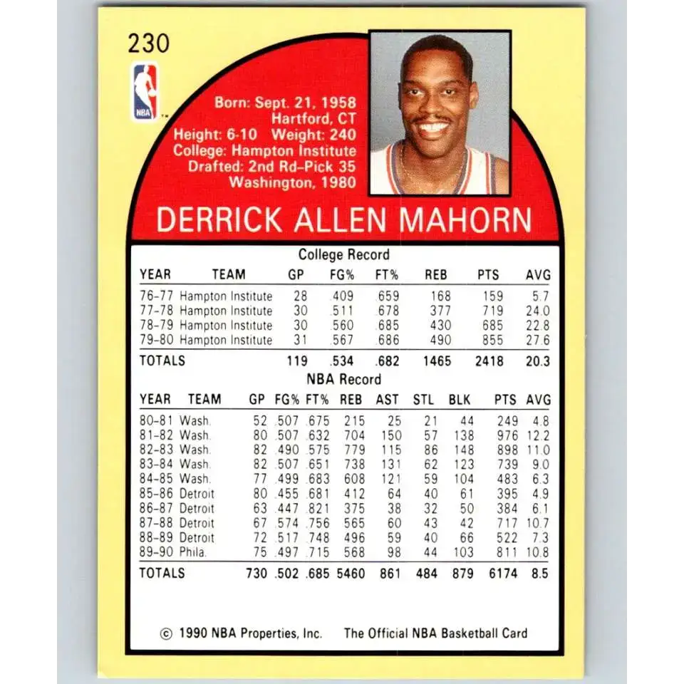 1990-91 Hoops #230 Rick Mahorn NM-MT Philadelphia 76ers Basketball Card - Basketball Card Single