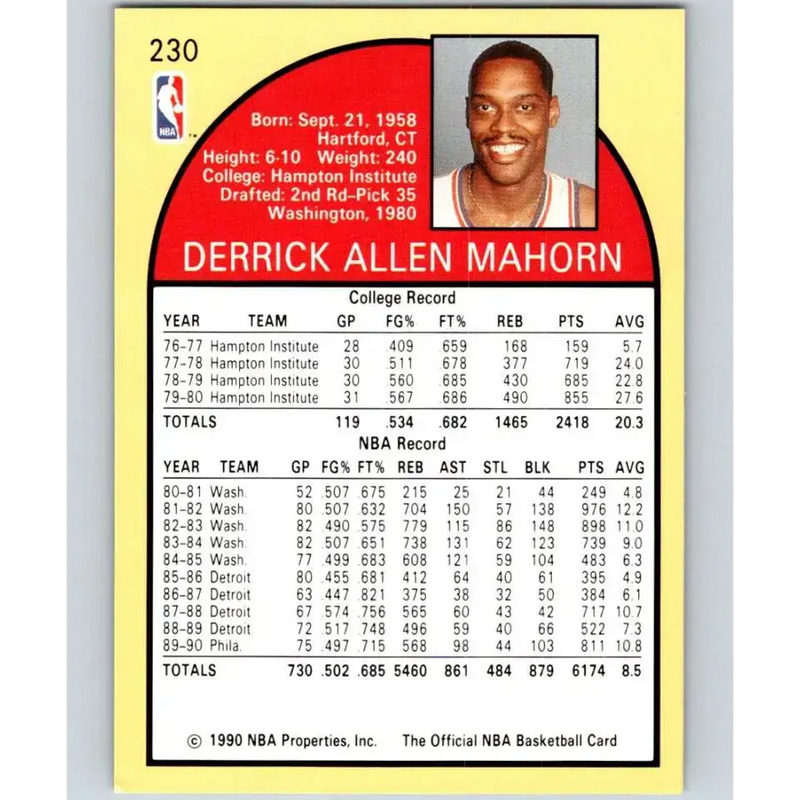 1990-91 Hoops #230 Rick Mahorn NM-MT Philadelphia 76ers Basketball Card - Basketball Card Single