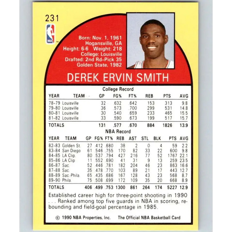 1990-91 Hoops #231 Derek Smith NM-MT SP Philadelphia 76ers Basketball Card - Basketball Card Single