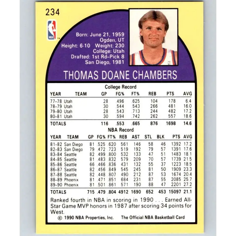 1990-91 Hoops #234a Tom Chambers NM-MT Phoenix Suns Basketball Card - Basketball Card Single