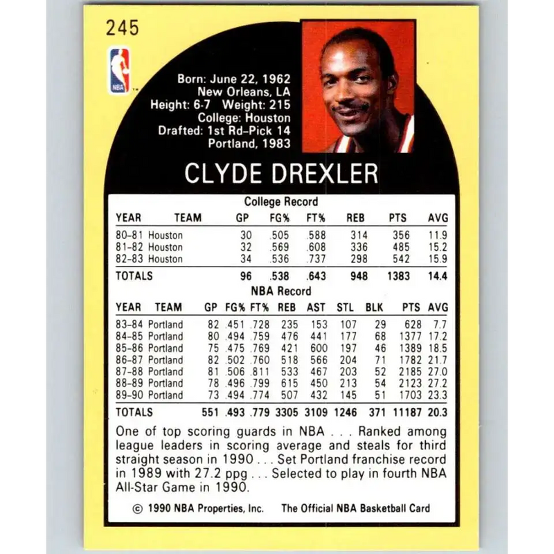 1990-91 Hoops #245 Clyde Drexler NM-MT Portland Trail Blazers Basketball Card - Basketball Card Single