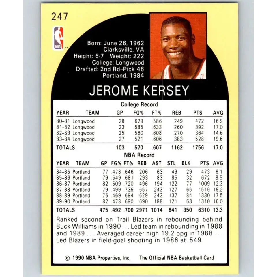 1990-91 Hoops #247 Jerome Kersey NM-MT Portland Trail Blazers Basketball Card - Basketball Card Single