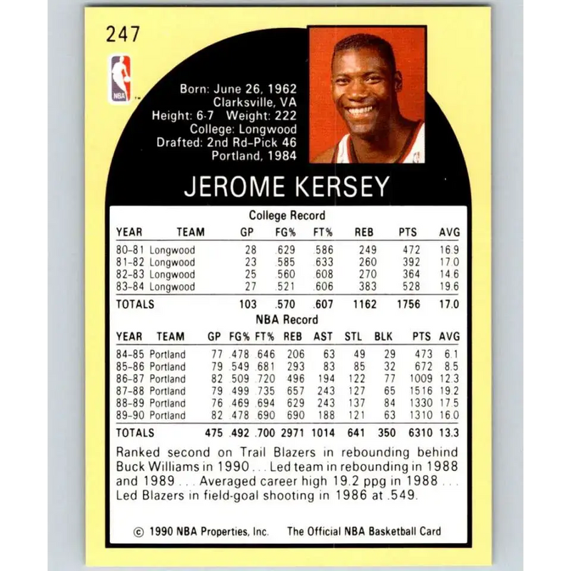 1990-91 Hoops #247 Jerome Kersey NM-MT Portland Trail Blazers Basketball Card - Basketball Card Single